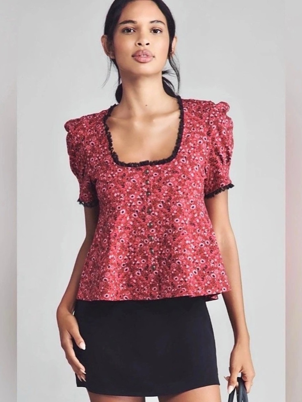 Maeve Floral Blouse in Pink & Black - Size Medium NWT